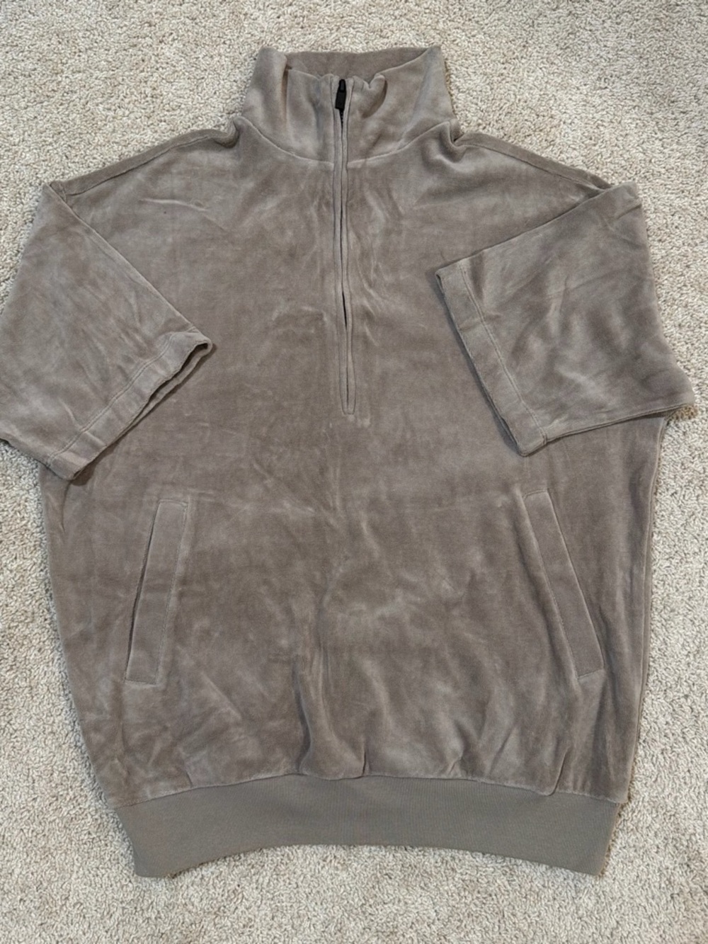 Essentials Taupe Zip-Up Plush Half-Zip Sweater